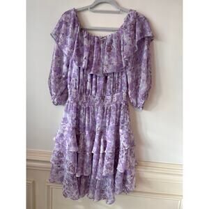 Taylor Lilac Off Shouler Tiered Ruffle Mini Dress Sz 12